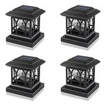 AEFRELEOHT Solar Post Cap Lights, Warm White & RGB Automatic Cycling, Cracked Glass Bulb, 20 Lumens lP65 Waterproof Fit 3.6x3.6 4x4 4.5x4.5 5x5 Wood Fence Post Solar Powered Lights Black (4 Pack)