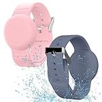 Waterproof Air Tag Bracelet for Kids(2 Pack), Soft Silicone Air Tag Hidden Wristband Kids, Lightweight GPS Tracker Compatible with Apple AirTag Watch Band for Kid 3 years old and up(Pink & Blue Grey)