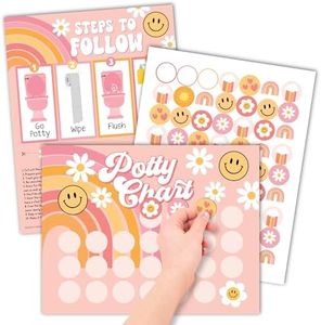 Retro Potty Training Chart for Toddler Girls - Potty Training Sticker Chart for Girls Potty, Potty Chart for Girls with Stickers, Sticker Chart for Kids Potty Training Reward Chart, Kids Reward Chart