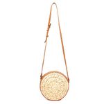 Habere India-All the Cultures Fabricating India Raffia Sling Bag, Crossbody Bag, Sling Bag Women, Beach Bag, Bali Bag, Round Cane Sling Bag (L20, B20, H6 Cm, Beige)