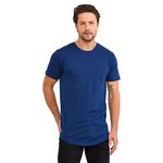 Kandor Longline t Shirts for Men – Extra Long fit Mens t-Shirt with Curved Hem, Tall Big tee, Crew Neck t Shirt Tops, Plain 100% Cotton, Quality Gym Work Men’s t-Shirts(M,Indıgo Blue)