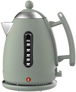 Dualit Lite 1.5L Jug Kettle - Polished Stainless Steel with Black Trim, Fast Boiling, Non-Drip, Dual Measuring Windows, 3kW, 230V, Sage