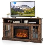 GOFLAME 58" TV Stand with Electric Fireplace Insert, Fireplace Entertainment Center with Side Cabinets & Adjustable Shelves, Overheat Protection, Remote Control & Timer for TVs up to 65 Inches (Brown)