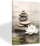 ZXHYWYM Zen Stones Canvas Wall Art White Lotus Flower Picture Relax Calming Spiritual Print Bathroom Bedroom Meditation Yoga Spa Wall Decor Framed (A, (40.00 x 60.00 cms))