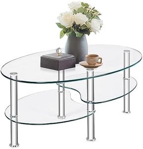 COSTWAY Tavolino da Salotto in Vetro Temperato Moderno, Tavolo Basso e Ovale con Piano Spazioso e 3 Livelli, Ideale per Soggiorno e Ufficio, 89 x 51 x 45,5 cm (Trasparente)