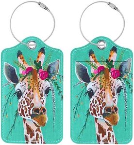 Luggage Tags for Suitcases, 2 Pack Cute PU Leather Suitcase Tag Identifiers TSA Approved with Stainless Steel Loop and Address Card for Baggage Tag for Cruise Airport Travel Essentials by Chelmon