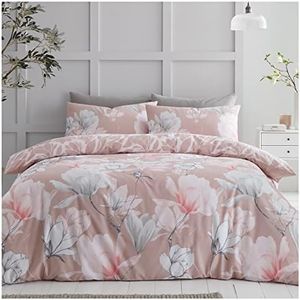 GC GAVENO CAVAILIA Luxury Magnolia Duvet Cover, Dramatic Botanical Bedding Set, Reversible Quilt Cover Set with Matching Pillowcases, King Size, Blush Pink, 3 Pieces