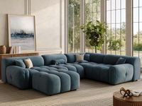 POVISON 135'' Oversized U-Shaped Sectional Sofa with Ottoman, Deep Seat Minimalist Mid Century Modern Couch, Extra Large Tufted Curved Sofa, Waterproof Corner Couches for Living Room, Navy Blue