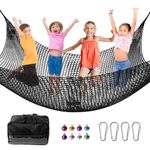 JumpTrzz Climbing Cargo Net, 9.9 ft x 9.9 ft Large Playground Safety Net with Storage Bag, Polyester Double Layers Backyard Climbing Net for Treehouse Accessories; Jungle Gyms; Outdoor Equipment Set