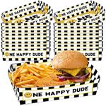 38Pcs One Happy Dude 1st Birthday Decorations Paper Food Trays Boats, Smile Face Nacho Trays Disposable Hot Dog Holders Serving Snack Paper Tray Boat For First Birthday Baby Shower Party Supplies