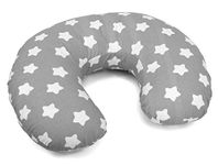 Breast Feeding Pillow Nursing Maternity Pregnancy Baby Cushion and Removable Cotton Cover (Big white stars on grey background)