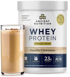 Ancient Nutrition Grass Fed Whey Protein + Fat Loss Blend, Vanilla Cinnamon, 23g Protein, Hydrolyzed Collagen Peptides, Organic Regenerative A2/A2 Milk Protein, Boosts Healthy Metabolism, 18 Servings