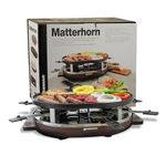 Swissmar 8-Person Raclette Party Grill with Reversible Cast Aluminum Non-Stick Grill Plate & Faux Wood Base - Electric Indoor Grill for Versatile Cooking - Includes Raclette Dishes & Spatulas