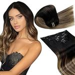 LaaVoo Clip in Hair Extensions Real Human Hair 7pcs 120g 14 inch Natural Black to Dark Brown and Caramel Blonde Balayage Hair Extensions Clip in Remy Human Hair Extensions Clip in Real Hair #1b/4/27