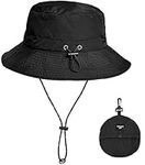 XYIYI Black Waterproof Men Sun Hat Wide Brim Bucket Hat Women Fishing Hats Safari Beach Boonie Hat