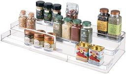 mDesign Plastic Shelf Adjustable & Expandable Spice Rack Organizer with 3 Tiers of Storage for Kitchen, Cabinet, Pantry Organization - Holds Spice Bottles, Seasonings - Ligne Collection - Clear