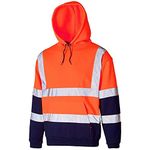 Inspire Me Hi Vis Visibility Safety Work Hoodie | 2 Tone and Plain | Reflective Band Hoodies | Jumper Hoody TOP Pollover or Zip (Orange Navy/Pullover, M)