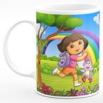 CHHAAP Dora The Explorer Cartoon Mugs Gift for Kids Brother Sister Son Daughter Boys Girls Hd Printed HD Printed NDS09Microwave Safe White Ceramic Coffee Mug (350 ml)