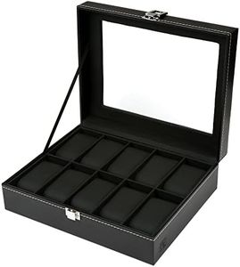 H&S. Watch Box Organizer for Men & Women - Black Faux Leather Watch Holder w/Velvet Lining - Display Case Stores up to 10 Watches