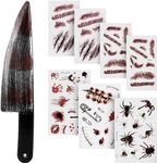 Outus Halloween Bloody Knife Fake Knife with 7 Sheets Scar Tattoo Stickers for Halloween Party Costume (Style B)