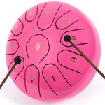 LOMUTY Steel Tongue Drum 6 Inch 11 Notes,Rain Drum for Outside Garden,C Major Tongue Drum Rain Chime Outside for Meditation Yoga Beginner(Pink)