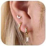 Milacolato 3 Pairs Sterling Silver Stud Hoop Earrings for Women Teens Dainty 14k Gold Earrings 925 Sterling Silver Cartilage Earrings Stud Earring Huggie Earrings Set for Multiple Piercing B-G