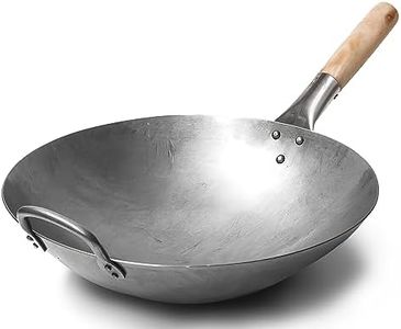 Traditional Hand Hammered Carbon Steel Pow Wok with Wooden and Steel Helper Handle (14 inch Round Bottom)/731W88 by Craft Wok