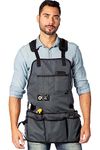 Under NY Sky Tool Apron – Magnetic Tool Holder – Heavy Duty Gray Oxford Canvas – Cross-Back – 18 Pockets – Adjustable for Men, Women – Pro Mechanic, Woodworker, Carpenter, Electrician, Gardener Apron