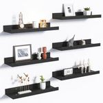 upsimples Floating Shelves for Wall, Wall Shelves for Decor Storage Set of 6, Wall Mounted Wood Shelves for Bedroom, Living Room, Bathroom, Kitchen, Picture Ledge Shelves, Black