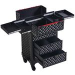 Yaheetech Rolling Makeup Train Case with Drawers Professional Cosmetic Organizer Beauty Storage Case Travelling Trolley Box