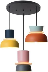 Qufute Nordic Modern Pendant Light Macaron Color Mid Century Hanging Light Fixture with Aluminum Shade Colorful Chandelier Ceiling Pendant Lights for Dining Room Kitchen (3-Light)