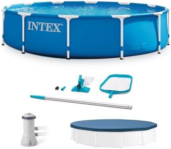 INTEX 12 x 2.5 Foot Metal Frame Above Ground Swimming Pool, Type A Filter, Protective Cover, and Complete Maintenance Kit with Vacuum Skimmer and Pole