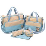 Win8Fong Baby's Set of 5 in 1 Bear Tote Shoulder Durable Diaper Nappy Mummy Bags Light Blue