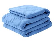 Avalon Bedding 100% Cotton Blankets Twin Size, 72x90 Inches 350 GSM, Soft Breathable Blanket, Lightweight Thermal Blankets Twin Size, Perfect for Layering Any Bed for All Season (Blue)