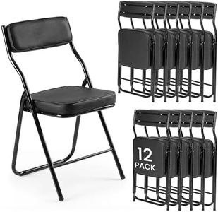 EDWINENE 12 Pack Leather Padded Folding Chairs Portable Stackable Reception Chair with 350LBS Capacity Foldable Comfortable Thickened Cushion Seat for Home Office Outdoor Commercial Events, Black