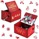 cobee Christmas Jingle Bells Hand Crank Music Boxes, Wood Christmas Music Box Mini Vintage Engraved Musical Boxes Merry Christmas Decorations Gifts for New Year Christmas Boy Girl Men Women