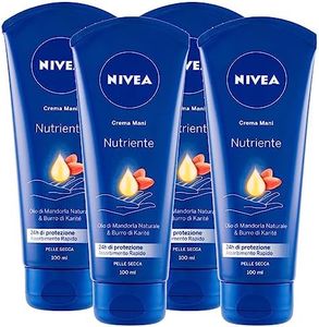 Nivea Crema Mani Nutriente Idratante con Olio di Mandorla e Burro di Karité per Pelle Secca Assorbimento Rapido - 4 Flaconi da 100ml
