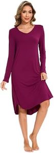 GYS Womens Bamboo Viscose Long Sleeve Nightgown Soft Comfy V Neck Long Night Shirts Sleepwear, Purplish Red, X-Large