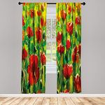 Ambesonne Abstract Oil Painting Window Curtains, Poppies in Green Grass Spring Season Composition, Lightweight Decorative 2-Panel Set & Rod Pocket, Pair of - 28" x 84", Green Vermilion