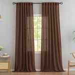 Brown Linen Back Tab Curtains 96 Inches Long 2 Panels Set for Modern Farmhouse - Hooks Belt Pleated Easy Sliding Semi Privacy Thick Decorative Drapes Rod Pocket Light Filtering Curtains Chocolate