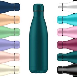 Mi Ko Mi Ka Botella de Agua Térmica de Acero Inoxidable Reutilizable | Sin BPA | Mantiene 24H Frio / 12H Calor | Hermética - Doble Pared a Prueba de Fugas (Verde Oscuro, 500ml)