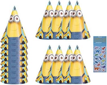 Unique Despicable Me Birthday Party Supplies Favor Bundle Pack includes 16 Party Party Hats and 1 Dinosaur Sticker Sheet, Yellow, Small