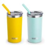 koodee Kids Tumbler with Lids and Straws-12 oz Skinny Tumbler Stainless Steel Double Wall Vacuum Insulated Kids Water Cup Spill Proof, BPA Free (Yellow-Baby Blue)