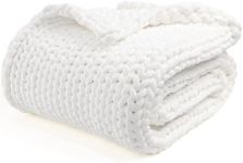 YnM Velvet Weighted Blanket, Handmade Chunky Knitted Design, Soft and Cozy, Temperature Regulating and Breathable, Machine Washable Throw for Sleep or Home Decor (White, 80x87 Inch, 25lbs)