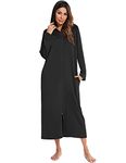 Cozy Long Robes for Women Zip Up Hooded Full Length Housecoat with Pockets (L,Black)