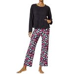 HUE Women’s 2 Piece Chenille Mix Pajama Set | Fluffy & Cozy Novelty PJ Set Black Small