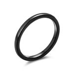 Thin Stackable Minimalist Simple Dome Black Couples Titanium Wedding Band Ring for Men for Women Comfort Fit 2MM