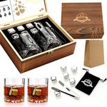 Whiskey Stones Gift Set - Whiskey Glass Set of 2 - Stainless Steel Chilling Whiskey Cubes - Scotch Bourbon Whiskey Glass Gift Box Set - Best Drinking Gift for Men Dad Husband Birthday Holiday Present