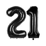 Huge Black Balloon Number 21,40 Inch Black 21st Mylar Foil Helium Birthday Decoration Balloons，Black 21 Balloons For Wedding Anniversary Birthday Party Decors,21 Year Old Men Women Birthday Balloons