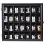 Shot Glass Display Case Wooden Cabinet Rack Holder Wall Mounted Black Shadow Box Lockable with UV Protection Acrylic Glass Door Shot Glass Collection Display with Removable Shelves, 18"x16", 28 Slots
